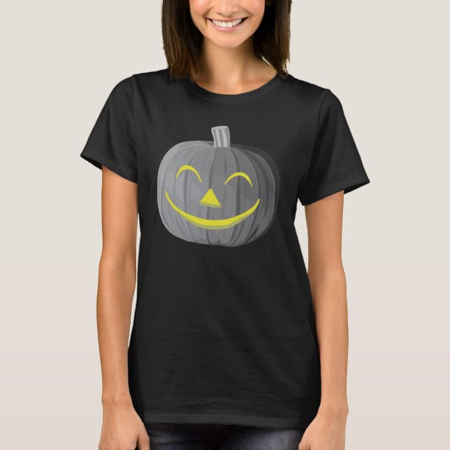 Scary Halloween Pumpkin Black and White T-Shirt (Framsida)