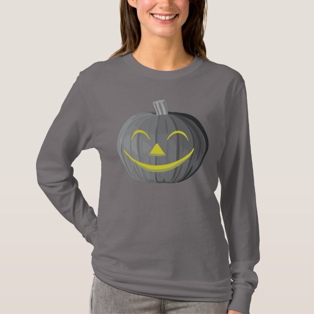 Scary Halloween Pumpkin Black and White T-Shirt (Framsida)