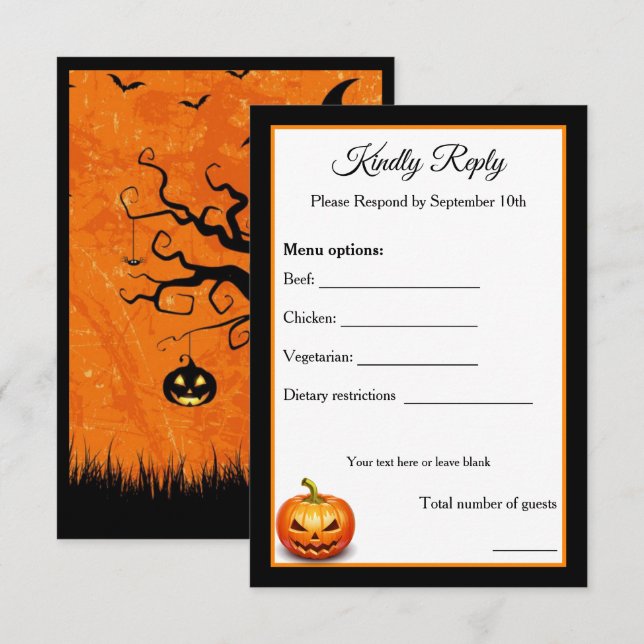 Scary Halloween Pumpkin Bröllop OSA Card, alternat Tack Kort (Fram/baksida)