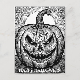 Scary Halloween Pumpkin Line Art Vykort
