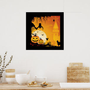 Scary Halloween Pumpkins och Full Moon Poster