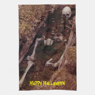 Scary Halloween Skeleton Bones Graveyard Designad Kökshandduk