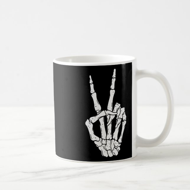 Scary Halloween Skeleton Peace Hand-tecken Kaffemugg (Höger)