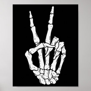 Scary Halloween Skeleton Peace Hand-tecken Poster