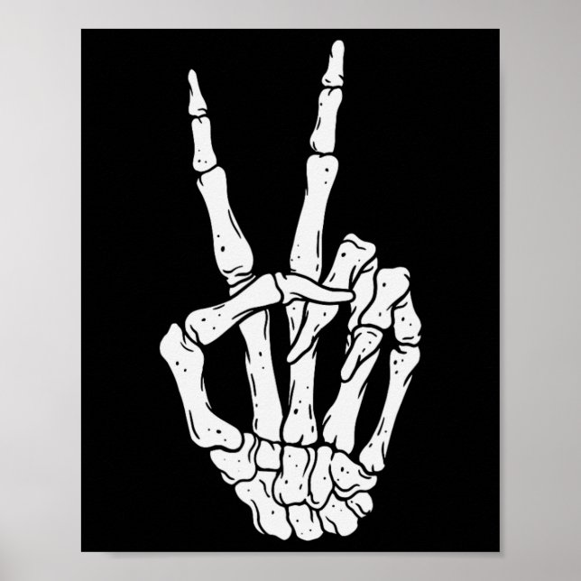 Scary Halloween Skeleton Peace Hand-tecken Poster (Framsidan)