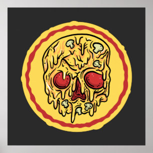 Scary Halloween Skull Cheese and Mushroom Pizza Poster