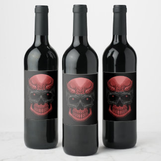 Scary Halloween Skull Vinflaska Etikett