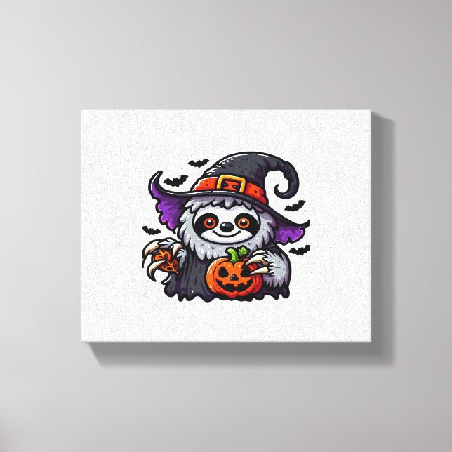 Scary Halloween Sloth Witch Hat Costume Spooky Sea Canvastryck (Framsida)