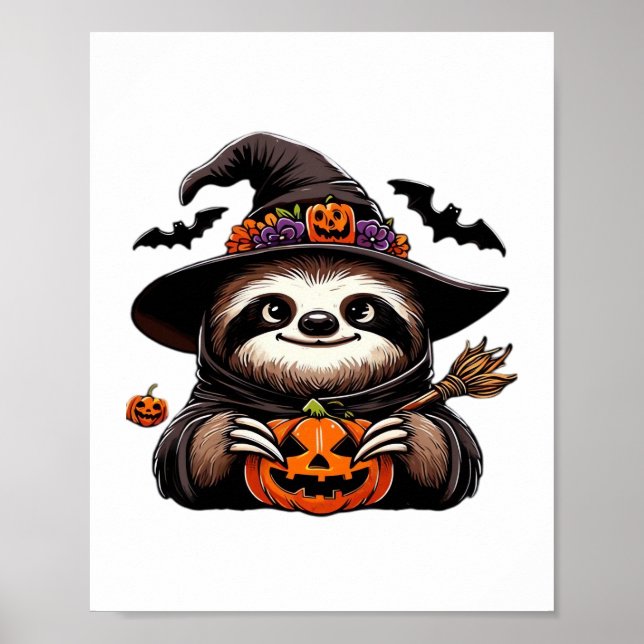 Scary Halloween Sloth Witch Hat Costume Spooky Sea Poster (Framsidan)
