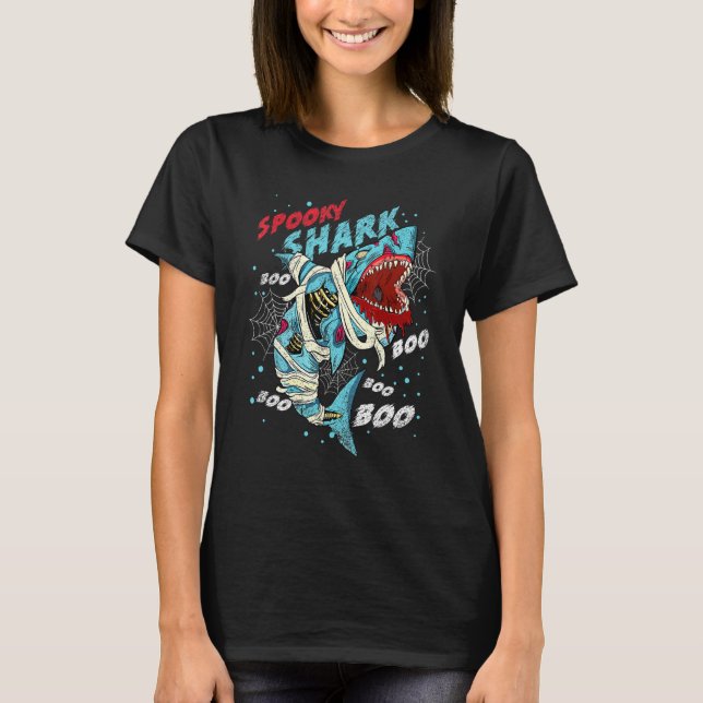 Scary Halloween Spooky Zombie Shark Mummy Costume T Shirt (Framsida)