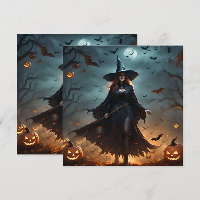 Scary Halloween Witch Inbjudningar (Fram/baksida)