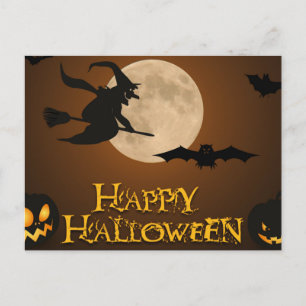 Scary Halloween Witch Night Vykort