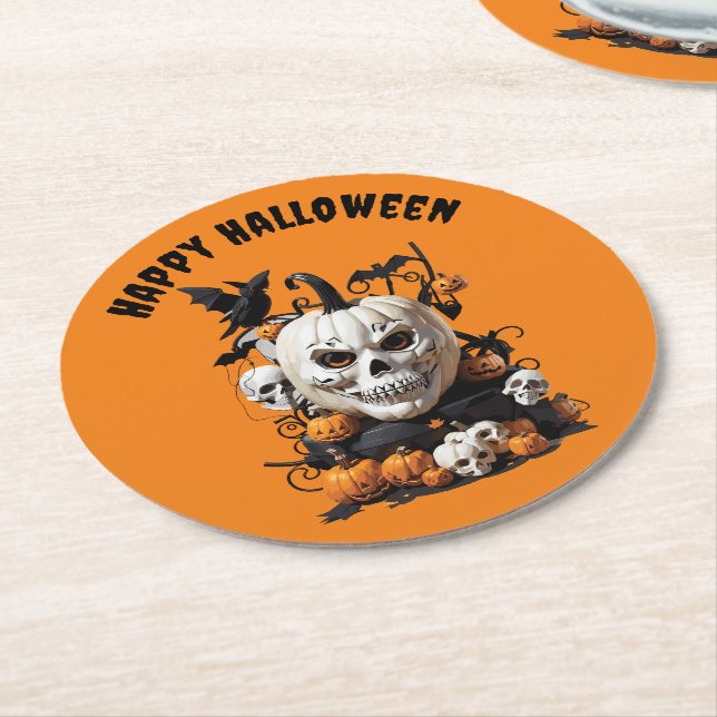 Scary Happy halloween Skull-design Underlägg Papper Rund (Vinklad)