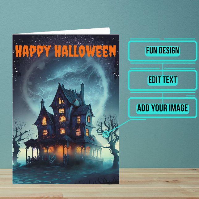 Scary Haunted House Halloween Kort (Send a special greeting to a friend at Halloween with this fun card.)
