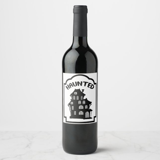 Scary Haunted House Halloween Vinflaska Etikett (Framsida)