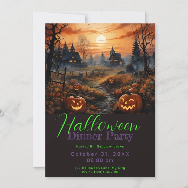 Scary Haunted Pumpkin Patch Halloween Dinner Party Inbjudningar (Framsida)
