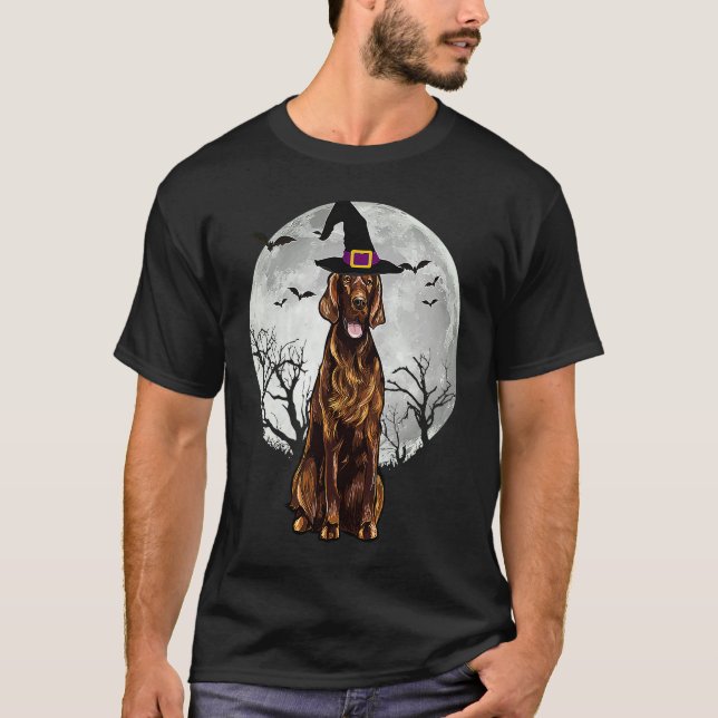 Scary Irish Setter Dog Witch Hat Halloween T Shirt (Framsida)