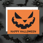 Scary Jack o lantern Anpassningsbar Orange Happy h Vykort<br><div class="desc">Den här orangen Halloween-vykort har en coola som leker Jack o lantern och din egen personlig. Brevkort för anpassningsbar.</div>