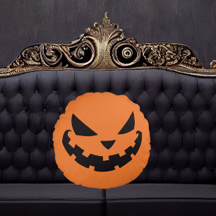 Scary Jack o lantern Ansikte Orange Halloween Rund Kudde