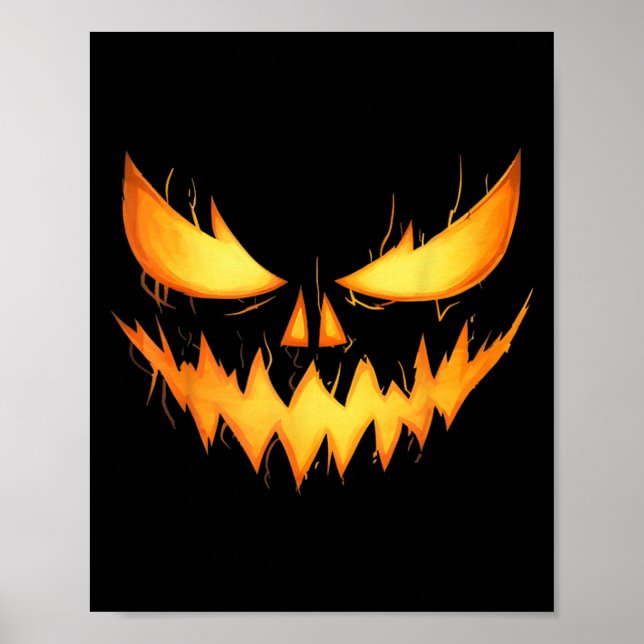 Scary Jack O Lantern Carved Pumpkin Face Halloween Poster (Framsidan)