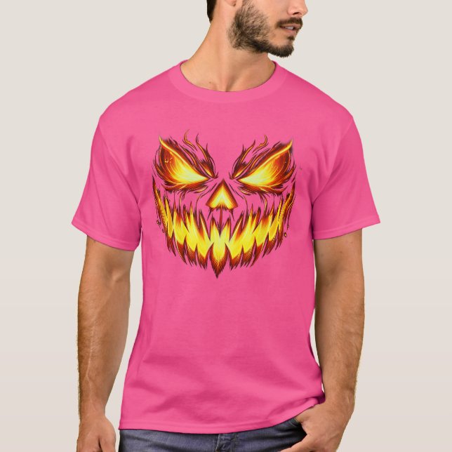 Scary Jack O Lantern Carved Pumpkin Face Halloween T Shirt (Framsida)