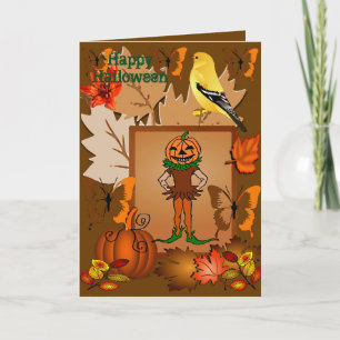 Scary Jack o lantern Fågelskrämma HalloweenCard Inbjudan