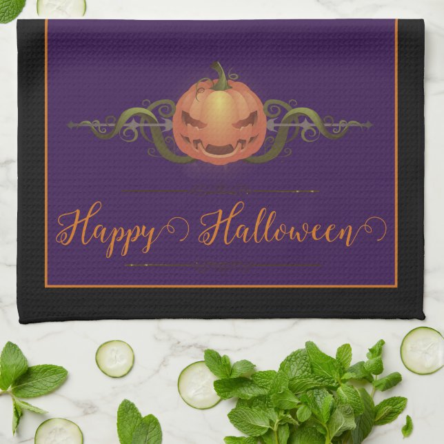 Scary Jack-o-Lantern Halloween | Svart Kökshandduk (Vikta)