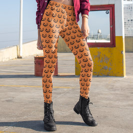 Scary Jack o lantern Orange Halloween Leggings