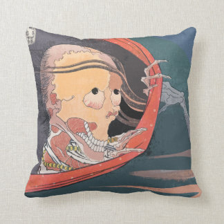 Scary Japansk Skeleton Ghost Woodblock Kudde