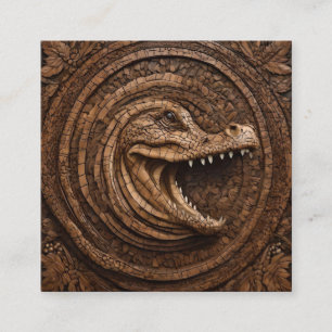 Scary Jaws: Australian Crocodile Wood Print, Fyrkantigt Visitkort