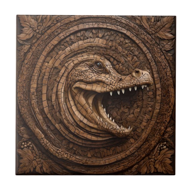 Scary Jaws: Australian Crocodile Wood Print, Kakelplatta (Framsidan)