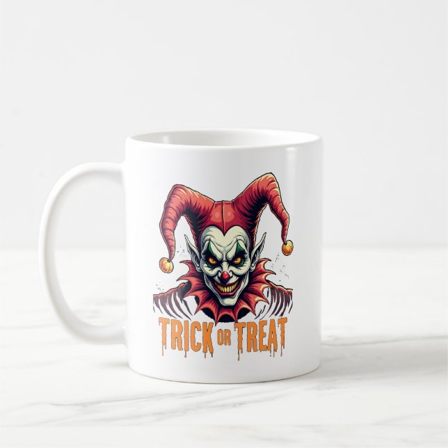 Scary Jester Bus eller godis Halloween Coffee Mugg (Vänster)