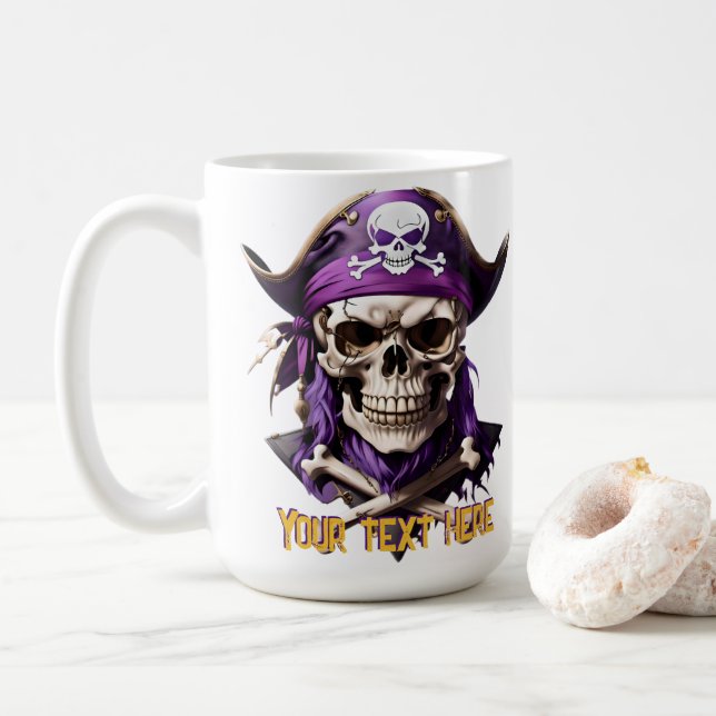Scary Lila Pirat Skull och Crossbone Kaffemugg (Med munk)