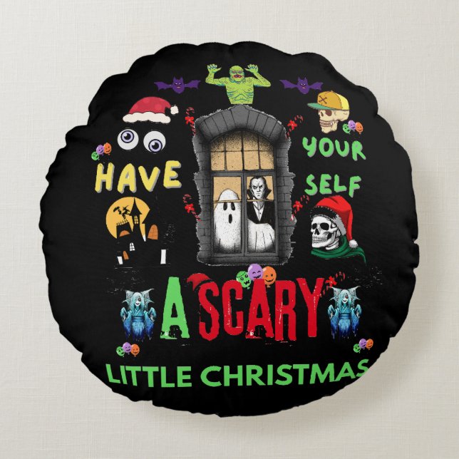Scary Little Christmas Horror Holiday Design   Rund Kudde (Framsidan)