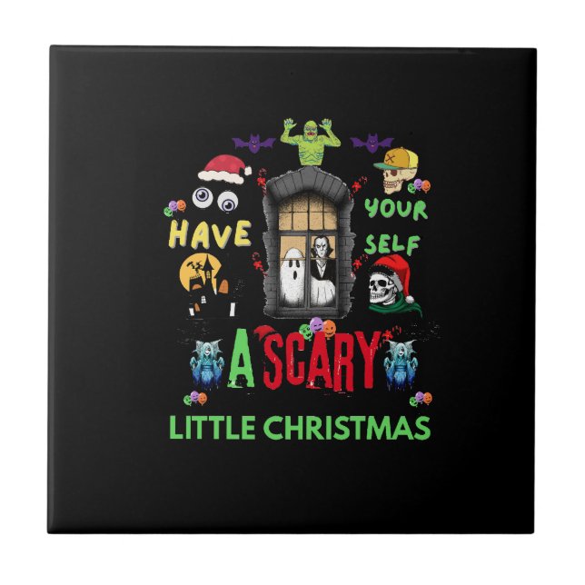 Scary Little Christmas Horror Holiday Design  T-Sh Kakelplatta (Framsidan)