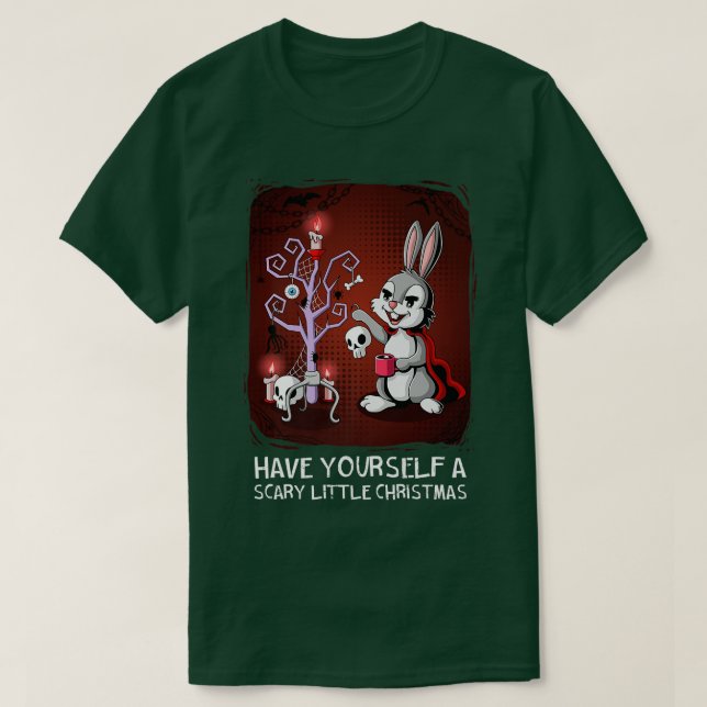 Scary Little Julgran Gothic Festive Rabbit  T Shirt (Design framsida)