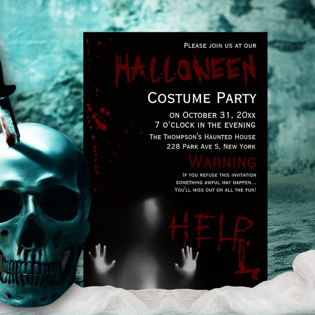 Scary Modern Bloody Halloween Costume Party Black Inbjudningar (Skapare uppladdad)