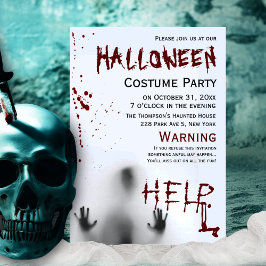 Scary Modern Bloody Halloween Costume Party White Inbjudningar