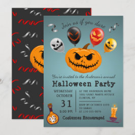 Scary Monster Pumpkin Balloon Halloween fest Inbjudningar