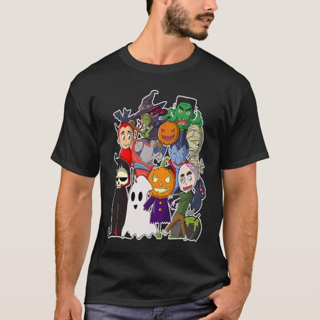 Scary Monsters som hangar ut i happy halloween T Shirt (Framsida)