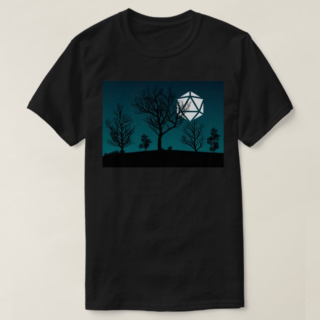 Scary Natt Dead Träd D20 Dice Måne Tabletop RPG T Shirt (Design framsida)