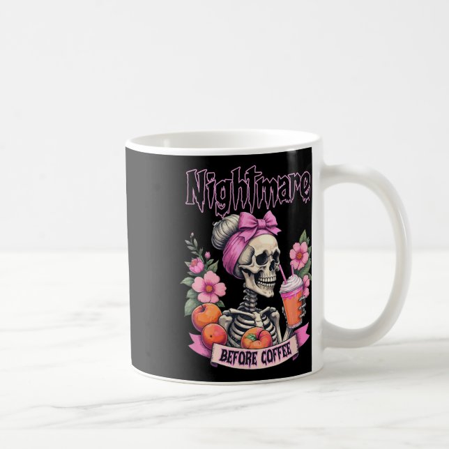 Scary Night before Coffee Halloween Flower Skeleto Kaffemugg (Höger)