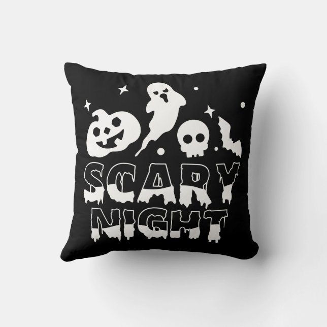 Scary Night Black och white Halloween Kudde (Baksida)