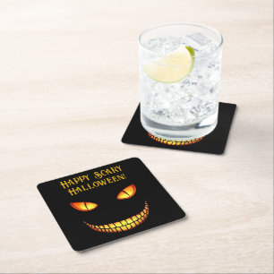 Scary Ögon och Crazy Smile Halloween Underlägg Papper Kvadrat
