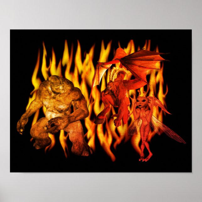 Scary Ogre och Demons in Flames Poster (Framsidan)