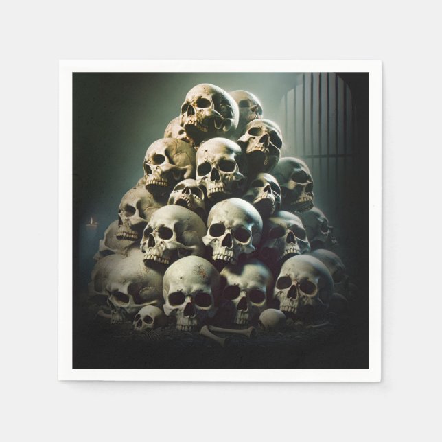 Scary Pile of Screaming Döskallar Halloween fest Pappersservett (Framsidan)