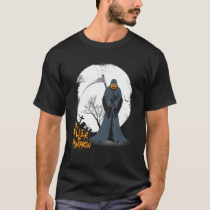 Scary Pumpkin Ansikte Jack O'Lantern Grim Reaper H T Shirt