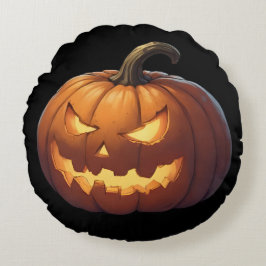 Scary Pumpkin Ansikte Rund Kudde