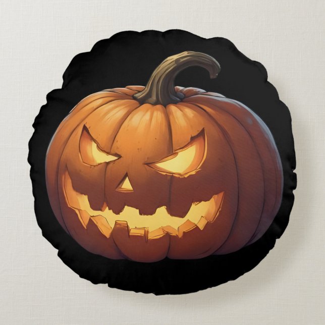 Scary Pumpkin Ansikte Rund Kudde (Framsidan)