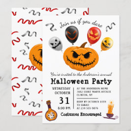 Scary Pumpkin Balloon Monster Halloween fest Inbjudningar